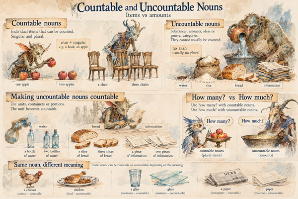 Countable and uncountable nouns: items, amounts and units