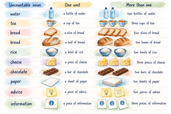 Countable units for uncountable nouns