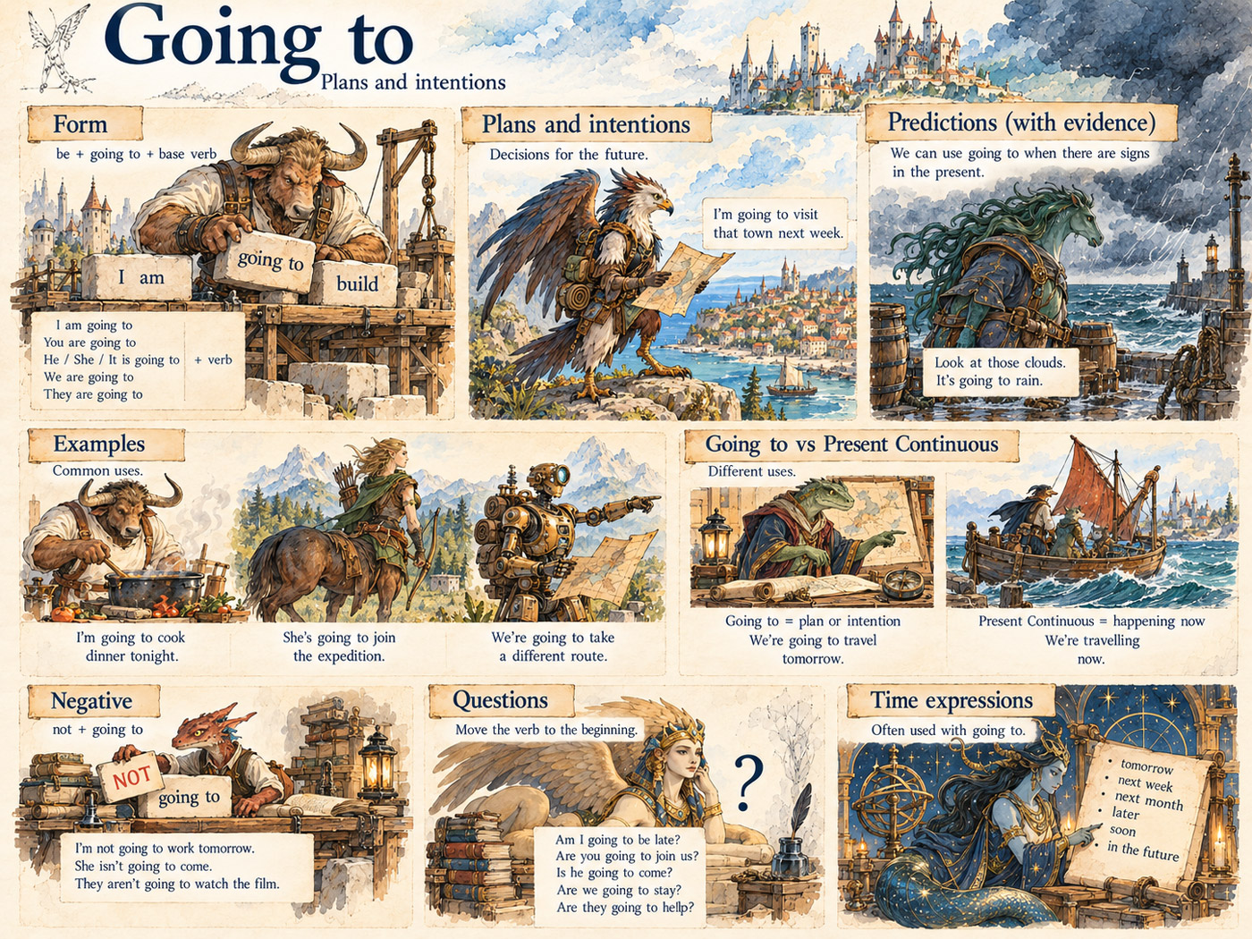 A visual scene illustrating future plans and predictions with going to