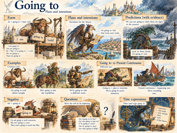 A visual scene illustrating future plans and predictions with going to