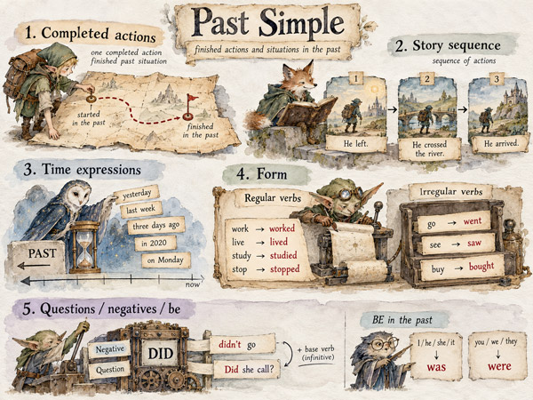 A scene illustrating the Past Simple