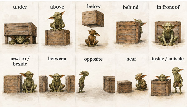 Illustration showing prepositions of place