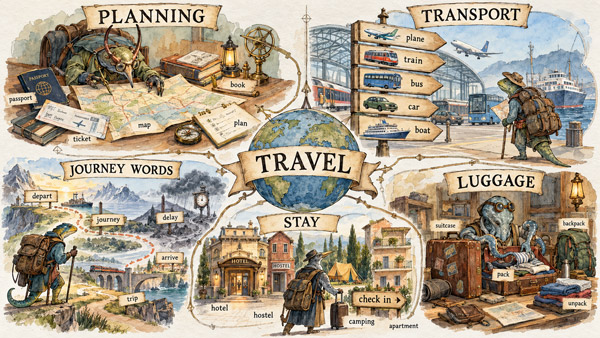 Illustration showing different types of travel accommodation