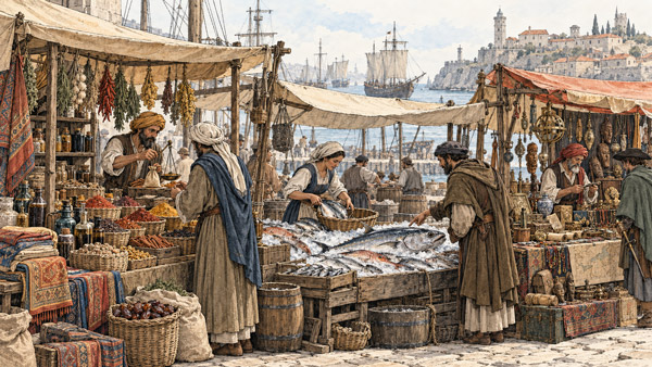 A detailed view of the market near the harbour