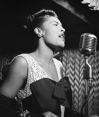 Billie Holiday performing at the Downbeat jazz club in New York City