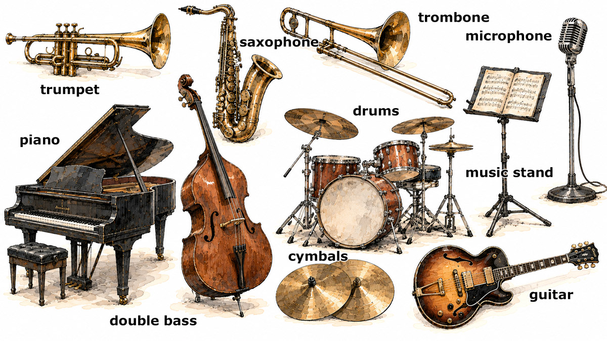 Jazz instruments on the stage