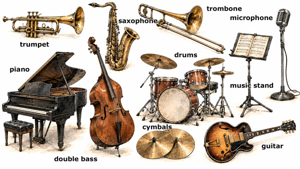 Jazz instruments on the stage