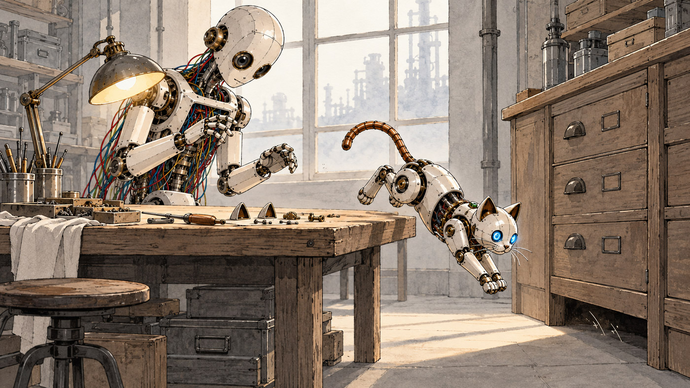 A robot building a mechanical cat