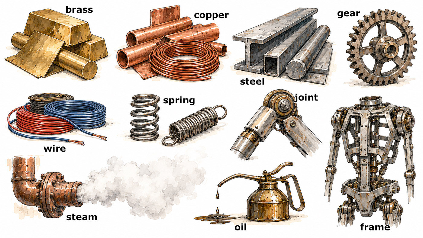 Materials and parts used to build robots